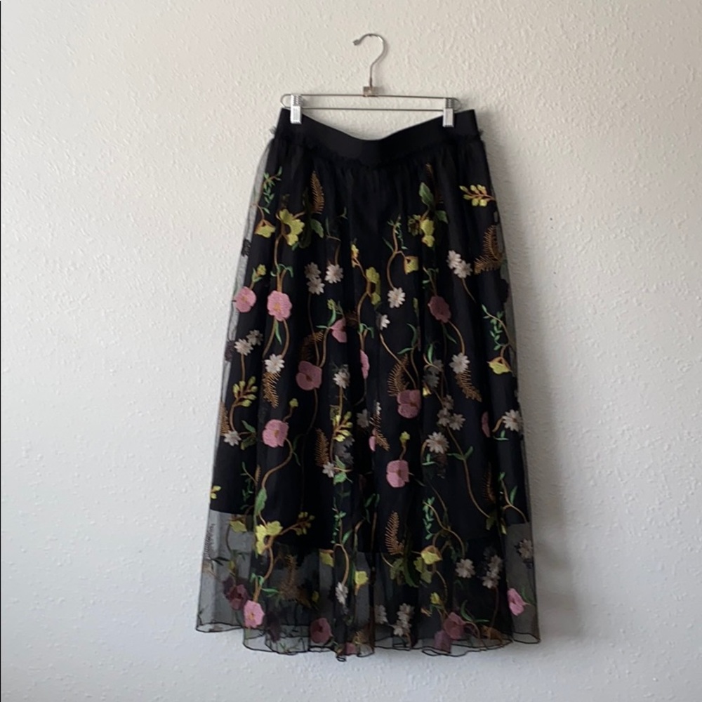 H&M Embroidered Midi Skirt